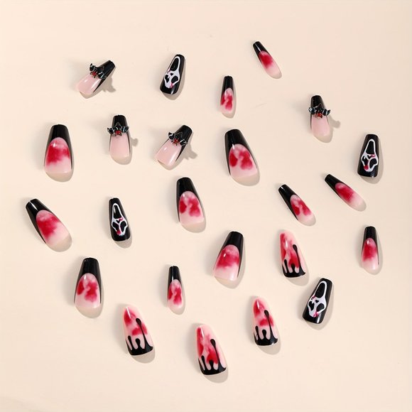 🖤🎃 NEW Luxury Scream Movie Ghostface Halloween 3D Coffin Blood Long Nails 👻 - Picture 4 of 4